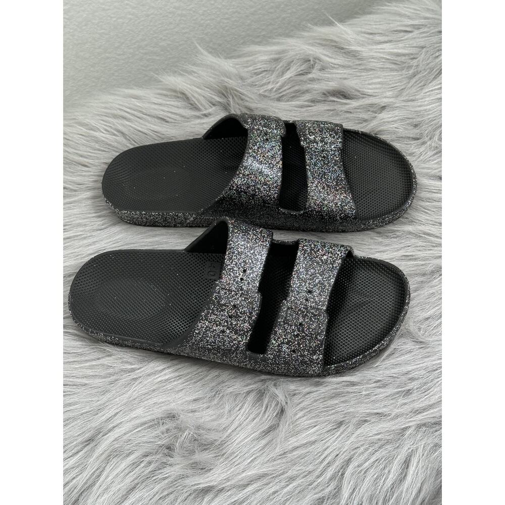 Women's Glitter Slide Sandals Size 9/10 Black Sparkle Double Strap  Comfort - Picture 3 of 5